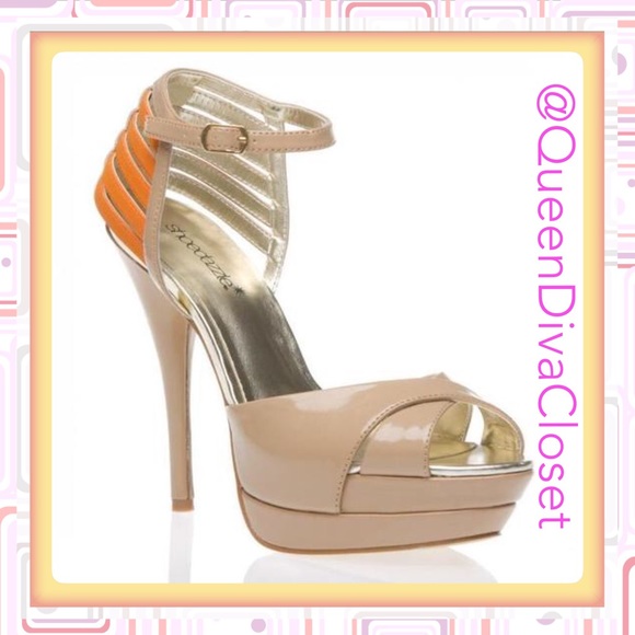 Shoe Dazzle Shoes - Lucia nude beige tan orange peep toe pumps heels
